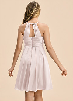 Azazie Ginny Junior Blushing Pink A-Line Pleated Stretch Satin Dress image2