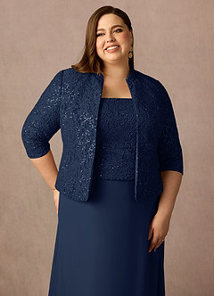 Azazie Cornelia Mother of the Bride Dresses Dark Navy Sheath Square Neckline Sequins Chiffon Dress image25