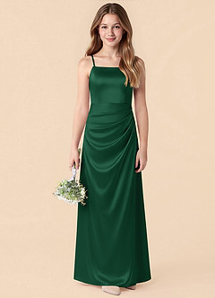 Azazie Renna Junior Dark Green Mermaid Pleated Stretch Satin Dress image1