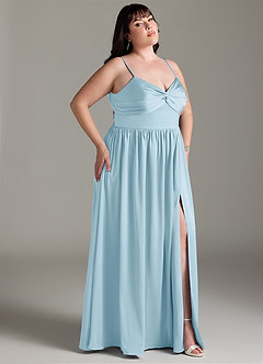 Azazie Zeya Bridesmaid Dresses Sky Blue A-Line Pleated Stretch Satin Dress image11