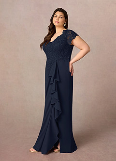 Azazie Carmen Mère de la mariée Robes Robe Fourreau en Dentelle Bleu Marine Foncé image8