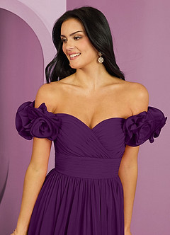 Barbie ♥ Azazie Jurken voor bruidsmeisjes Converteerbaar Jurk van Chiffon met A-Lijn Off the Shoulder Druif image9