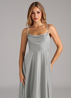 Azazie Elle Bridesmaid Dresses Silver A-Line Pleated Stretch Satin Dress image2