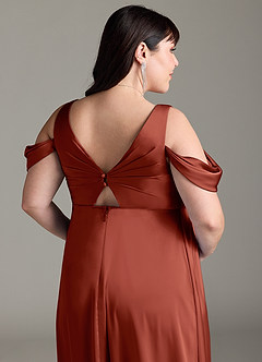 Azazie Rhea vestidos de dama de honor de maternidad Vestido de Corte En A Off The Shoulder Plisado Hasta el suelo Satén Elástico image13