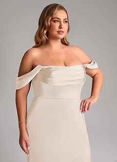 Azazie Saige Vestidos de damas de honor Vestido de Alabastro Blanco de Satén Elástico de Corte Recto con Vestidos sin tirantes image14