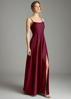 Azazie Elle Bridesmaid Dresses Mulberry A-Line Pleated Stretch Satin Dress image4