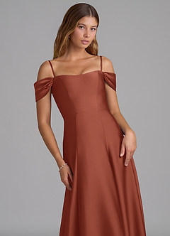 Azazie Seriana Bridesmaid Dresses Auburn A-Line Off the Shoulder Stretch Satin Convertible Dress image2