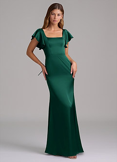 Azazie Elkie Bridesmaid Dresses Emerald Mermaid Square Neckline Stretch Satin Dress image5