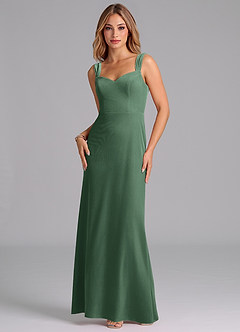Azazie Denice Bridesmaid Dresses Eucalyptus Sheath Pleated Velvet Dress image1
