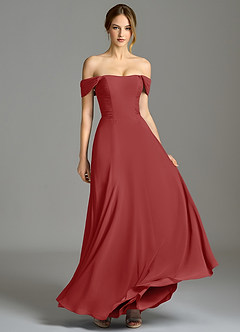 Azazie Oasis Bridesmaid Dresses Rust A-Line with Pockets Chiffon Dress image4