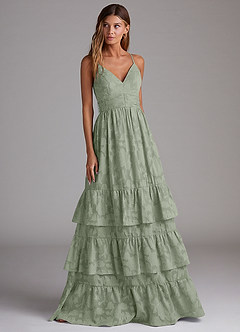 Azazie Nathalia Bridesmaid Dresses Agave A-Line Bow Floral Burnout Dress image4
