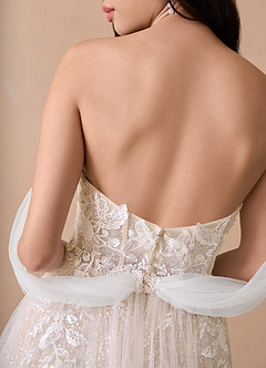 Azazie Seradine Wedding Dresses Diamond White Nude A-Line Off the Shoulder Beading Dress image6