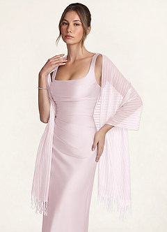 front Azazie Striped Sheer Tassel Shawl