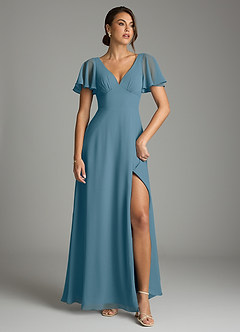 Azazie Kimber Vestidos de damas de honor Vestido de Bermudas de Gasa de Corte en A con Manga volante image2