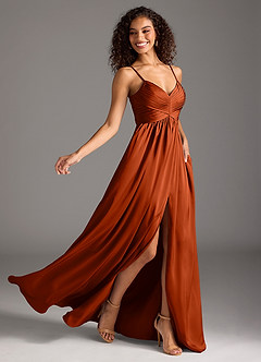 Azazie Alia Brautjungfernkleider A-Linie Plissee Stretch-Satin Kleid Paprika image2