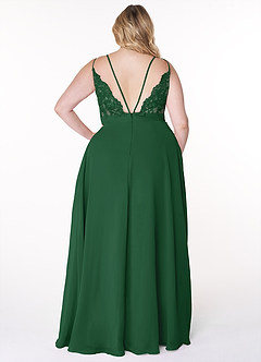 Azazie Lennon Bridesmaid Dresses Dark Green A-Line Lace Chiffon Dress image8