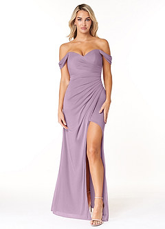 Azazie Tessa Vestidos de damas de honor Vestido de Glicinia de Malla de Corte Recto Convertible con Cariño Fuera Del Hombro image1