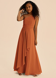 Azazie Skye Junior Cinnamon A-Line Pleated Chiffon Dress image4