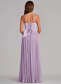 Azazie Stephanie Vestidos de damas de honor Vestido de Lila Esmerilada de Satén Elástico de Corte en A con Plisado image5