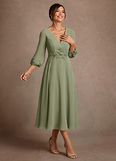 Azazie Ana Mère de la mariée Robes Robe Trapèze en Mousseline de soie Dentelle Pistache image2
