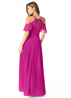 Azazie Dakota Bridesmaid Dresses Fuchsia A-Line V-Neck Pleated Chiffon Dress image6