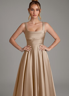Azazie Azaria Bridesmaid Dresses Taupe A-Line Corset Stretch Satin Dress image6
