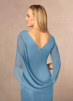 Azazie Belladonna vestidos de madre de la novia Vestido de Azul Acero de Malla de Sirena con Cuello en V Plisado image6