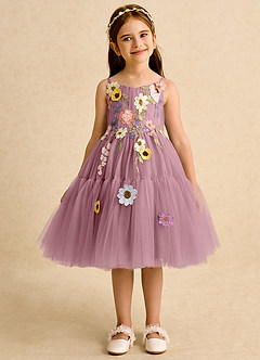 Azazie Osea vestidos de niña de las flores Vestido de Malva Vintage de Tul de Corte Princesa con Plisado image7