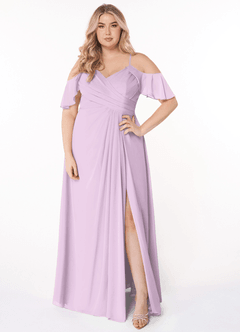 Azazie Dakota Brautjungfernkleider A-Linie V-Hals Gefaltet Chiffon Kleid Frostiges Flieder image7