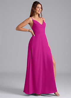 Azazie Sarella Bridesmaid Dresses Fuchsia A-Line with Pockets Chiffon Dress image3
