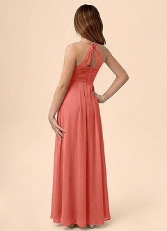 Azazie Ginny Junior Salmon Pink A-Line Pleated Chiffon Dress image2