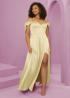 Barbie ♥ Azazie Final Sale Dusty Blue A-Line Off the Shoulder Stretch Satin Dress image10