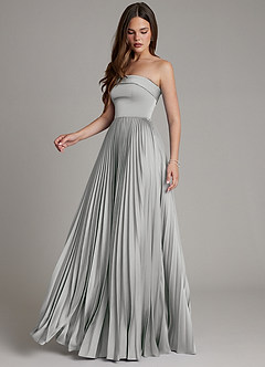 Azazie Mariana Bridesmaid Dresses Silver A-Line Pleated Stretch Satin Dress image7
