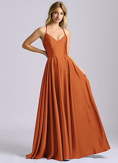 Azazie Truce Bridesmaid Dresses Cinnamon A-Line Stretch Satin Dress image6