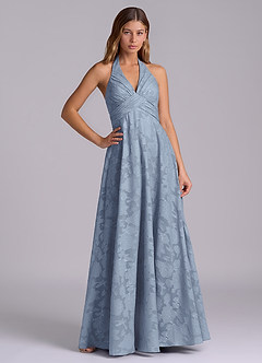 Azazie Tessie Brudtärnklänningar Klä av A-Linje i Blommig Utbrändhet Plisserad Dammblå image1