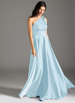 Azazie Charlize Bridesmaid Dresses Sky Blue A-Line One Shoulder Stretch Satin Dress image3