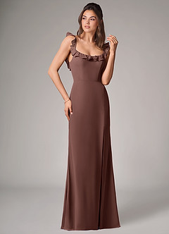 Azazie Callie Bridesmaid Dresses Espresso Mermaid Side Slit Chiffon Convertible Dress image3