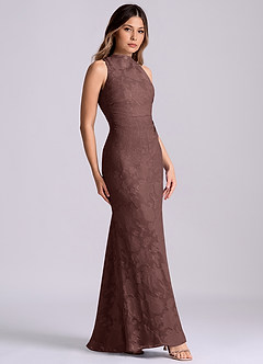 Azazie Evadne Venta Final Vestido de Blushing Pink de Devorado Floral de Corte Recto con Plisado image3