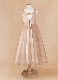 Azazie Marlee Flower Girl Dresses English Rose A-Line Pleated Matte Satin Dress image8