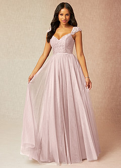 Azazie Luxi Robes de demoiselle d'honneur Robe Trapèze en Tulle Plissée Rose Pâle image1