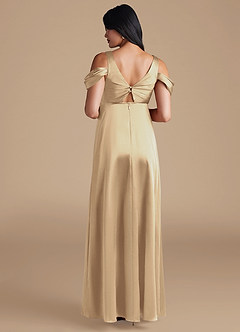 Azazie Rhea Maternity Bridesmaid Dresses A-Line Pleated Metallic Satin Floor-Length Dress image2