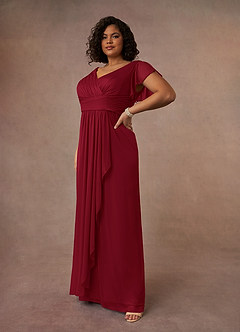 Azazie Reneya Mother of the Bride Dresses Burgundy A-Line Pleated Mesh Dress image8