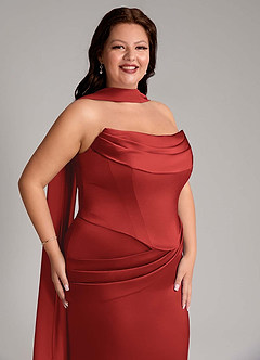 Azazie Sorrel Bridesmaid Dresses Pomegranate Mermaid Strapless Stretch Satin Convertible Dress image13