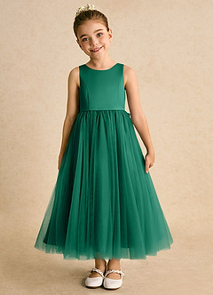 Azazie Solia Flower Girl Dresses Emerald Ball-Gown Bow Tulle Dress image3