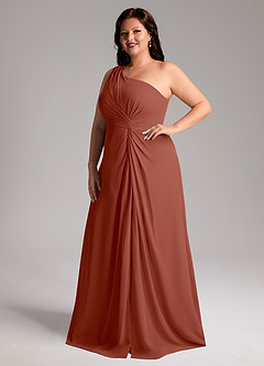 Azazie Brooke Bridesmaid Dresses Auburn A-Line One Shoulder Chiffon Dress image11