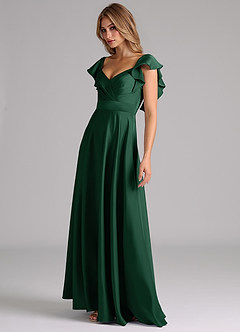Azazie Leilani Bridesmaid Dresses Dark Green A-Line Ruched Stretch Satin Dress image8