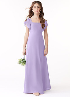 Azazie Bondi Junior Robe Trapèze en Mousseline de soie Arc Lilas image2