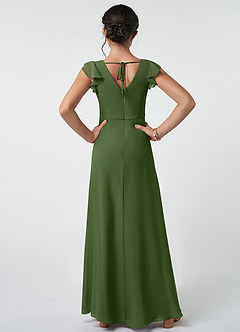 Azazie Claudine Junior Olive A-Line Pleated Chiffon Dress image2
