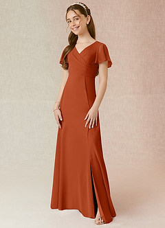 Azazie Induh Junior Burnt Orange A-Line Ruched Chiffon Dress image1