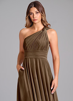 Azazie Charlize Jurken voor bruidsmeisjes Jurk van flueel met A-Lijn One-Shoulder Mahonie image6